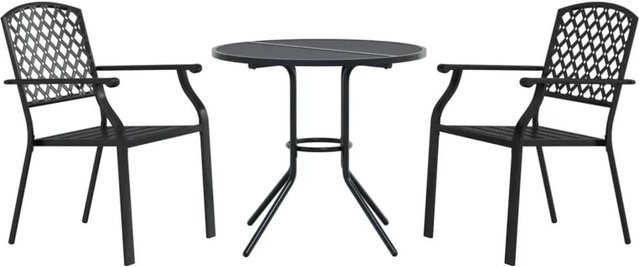 Furnicato Gartenmöbel-Set 3-teilig aus pulverbeschichtetem Stahl in Anthrazit mit Gitter-Design und Armlehnen, stapelbar - Bild 1