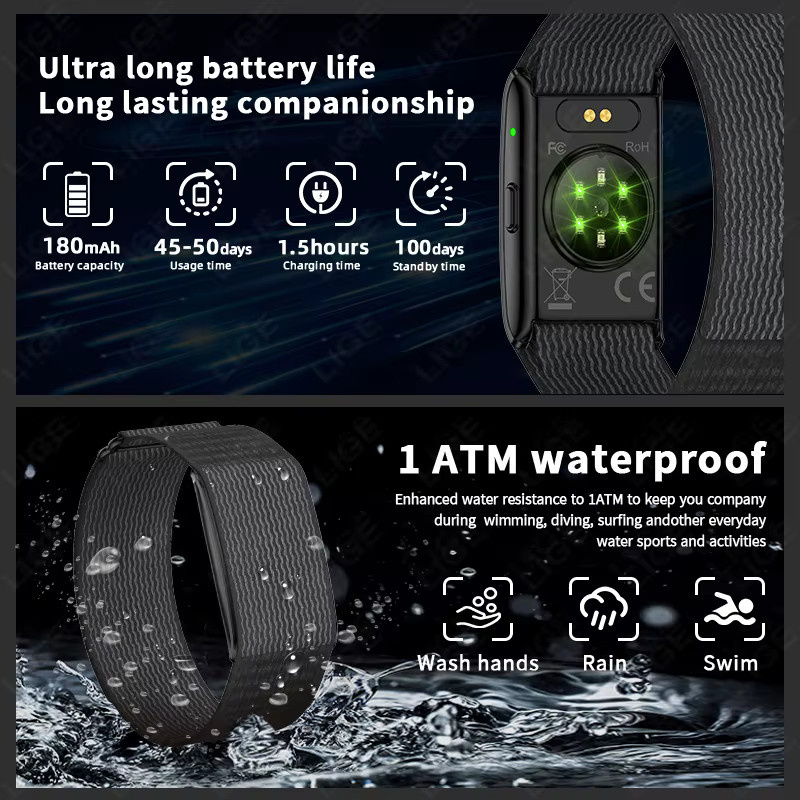 LIGE AI Health Report Smart Armband Fitness Tracker mit GPS, Herzfrequenz-, Blutdruck- und HRV-Monitor in Pink und Black - Bild 5
