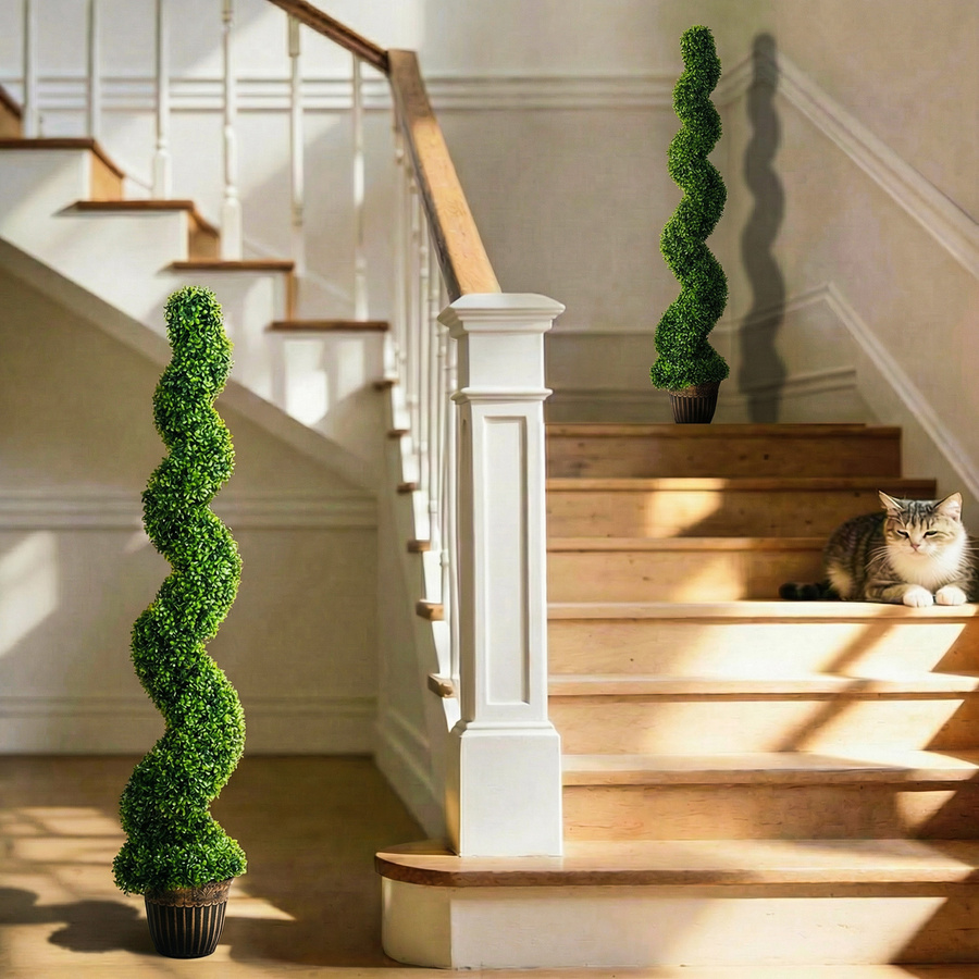 2er Set HOMCOM Künstliche Buchsbaum Spirale Kunstpflanzen in Grün, Höhe: 150 cm - Bild 2