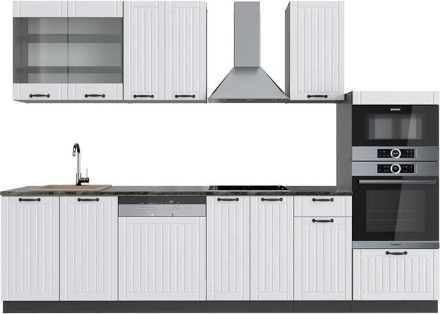 Vicco Fame-Line Küchenzeile im Landhausstil in Weiß und Anthrazit mit Hochschrank, Breite: 300 cm - Bild 1