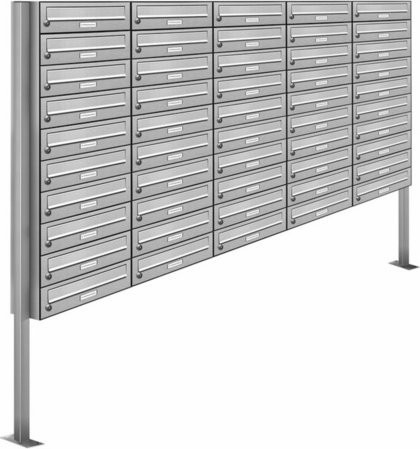 AL Briefkasten für 50 Parteien, freistehendes Briefkasten-System aus Edelstahl, silberfarben, B/H/T: 199,5 x 170 x 27,5 cm - Bild 1