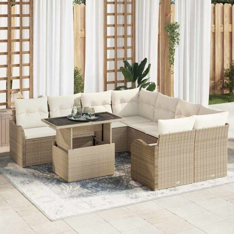 Vidaxl Garten-Sofa-Set aus Polyrattan in Beige, 9-teiliges modulares Loungemöbel-Set mit Armlehnen, B/T/H: 100 x 55 x 73 cm - Bild 1