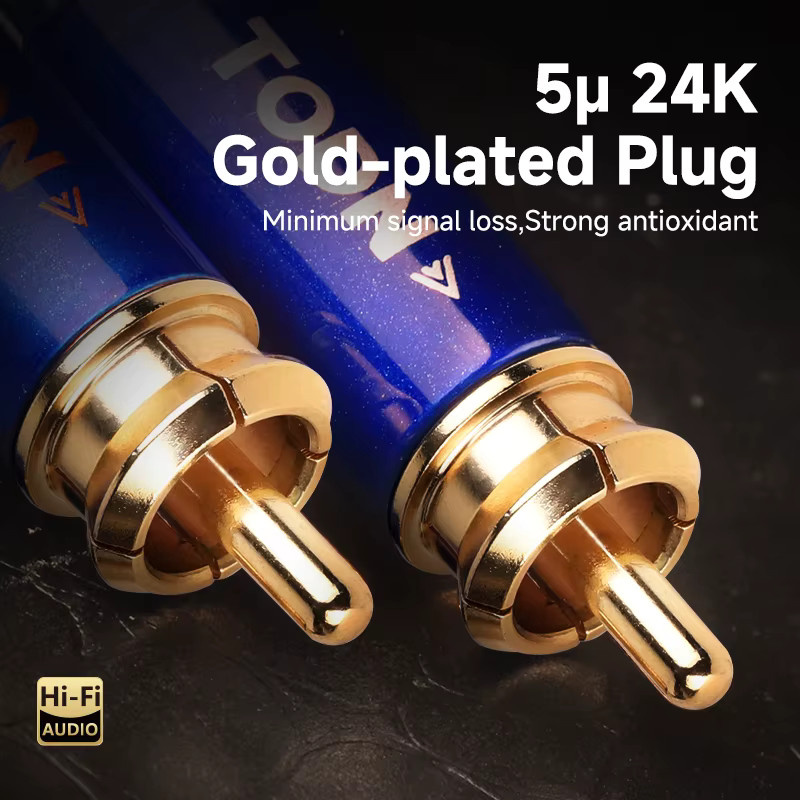 TODN Hifi 1 Paar 7N OCC versilberte 2RCA-zu-2RCA High-End-RCA-Signalkabel in Blau für Verstärker, DAC, TV, Autoradio und Mixer - Bild 3