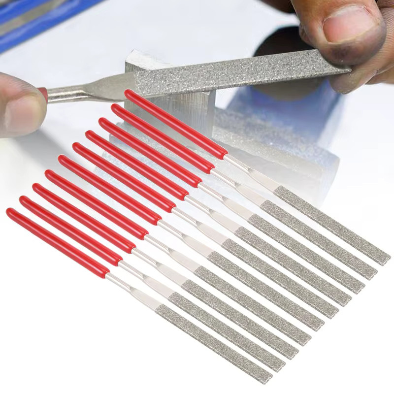 CAOWTAN Diamant Nadel Datei Set 10-teilig für Handarbeit an Metall, Holz, Keramik, Glas und Stein in Rot - Bild 2