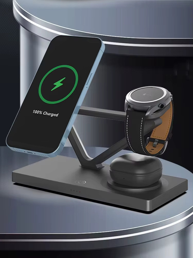TIMESS 3-in-1 Kabellose Ladestation in Schwarz für iPhone, AirPods und Apple Watch oder Galaxy Watch - Bild 3