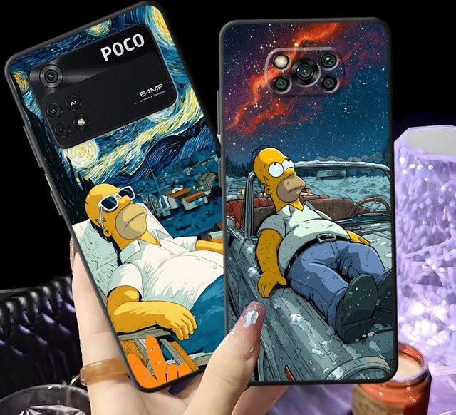 Handyhülle mit The Simpsons Homer Art für Xiaomi Poco F8 M3 M4 M7 Pro M5 C50 F3 C75 X3 X4 X5 X7 Pro C61 F1 C71 in Schwarz - Bild 1