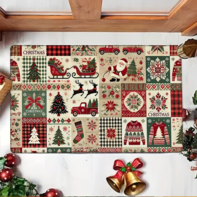 VIKAMA Vintage Weihnachts-Tartan-Teppich als weiche dekorative Fußmatte für den Eingangsbereich - Bild 2