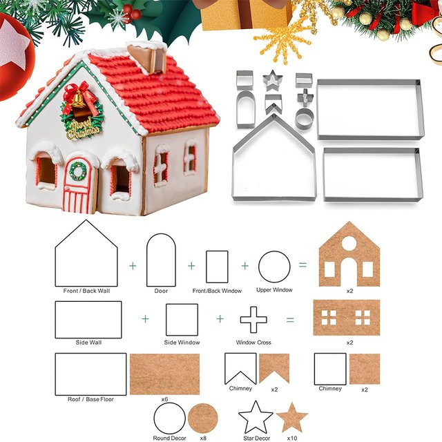 LMETJMA 10-teiliges Weihnachts-Ausstecher-Set aus Edelstahl in Silber für Lebkuchenhaus, Kuchen und Kekse - Bild 1