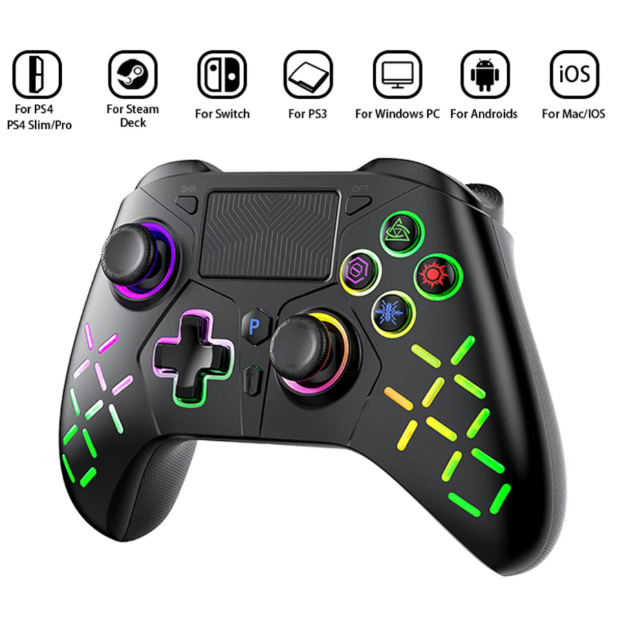 GAMROMBO Wireless Gamepad Controller mit Turbo-Funktion, Dual Vibration und 6-Achsen-Gyro für PlayStation 4, PS3, PC, iOS und Nintendo Switch, Schwarz-Rot - Bild 5