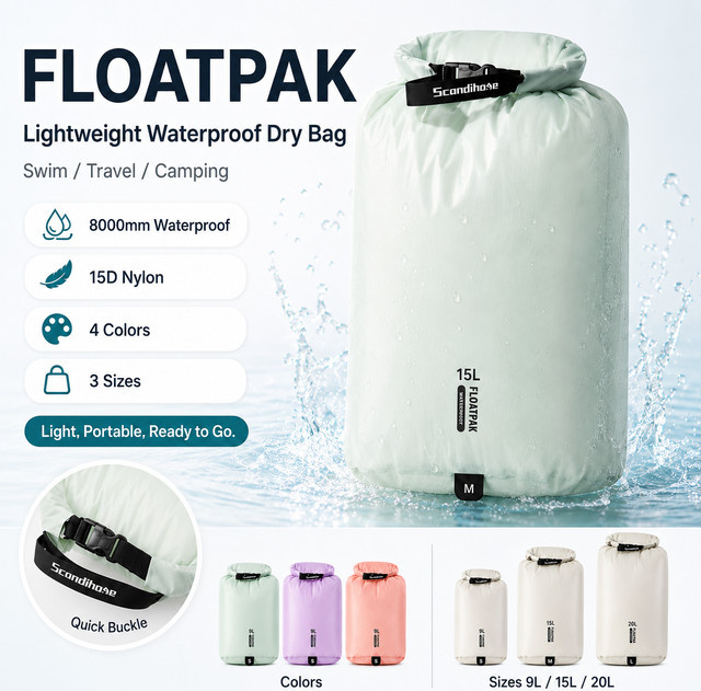 Wasserdichter Trockensack von SCANDIHOME in Grün, ultraleichter Roll-Top-Organizer für Kleidung, Schwimmen und Outdoor-Aktivitäten - Bild 1
