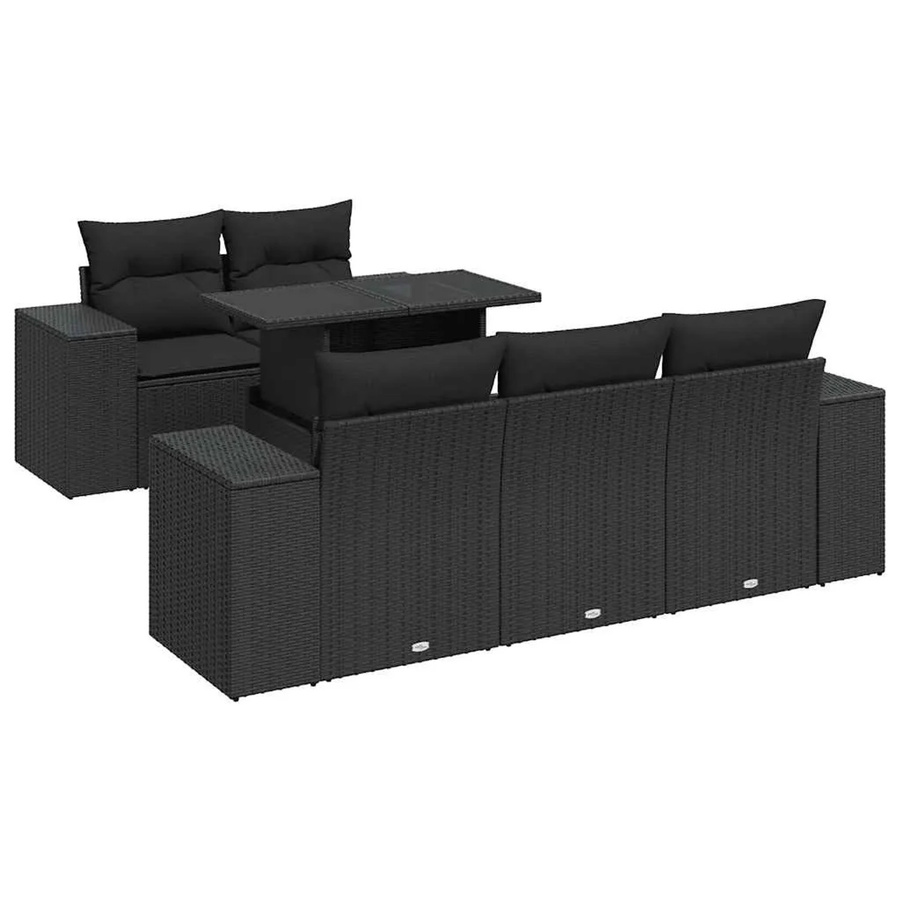 vidaXL 6-teilige Garten-Sofagarnitur aus Poly-Rattan mit Kissen in Schwarz - Bild 2