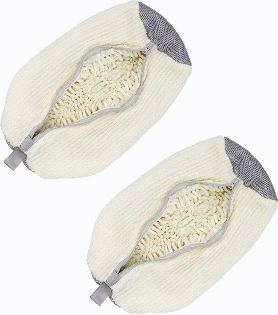 LESDAFFY Home Life Schuhwaschbeutel Set mit Reißverschluss und weichem Chenille-Futter, 2 Stück, Weiß - Bild 1