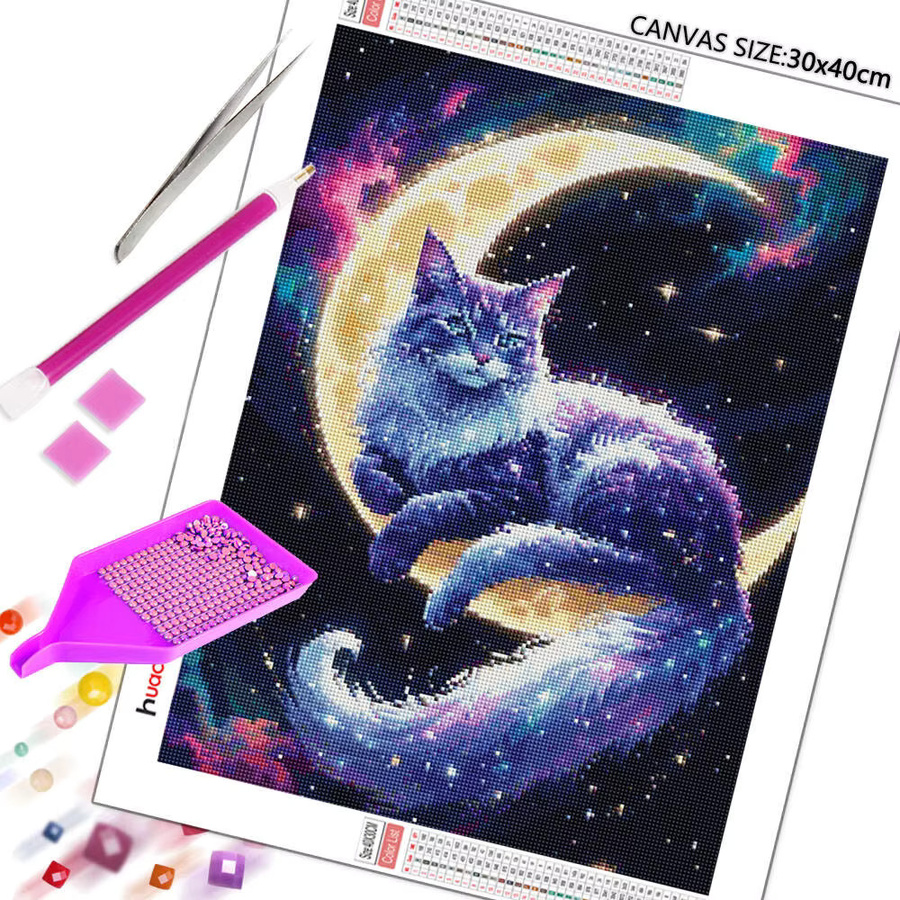 Huacan Diamantgemälde Katze und Mond Diamantmosaik Set Multicolor B: 30,0 cm, H: 20,0 cm - Bild 2