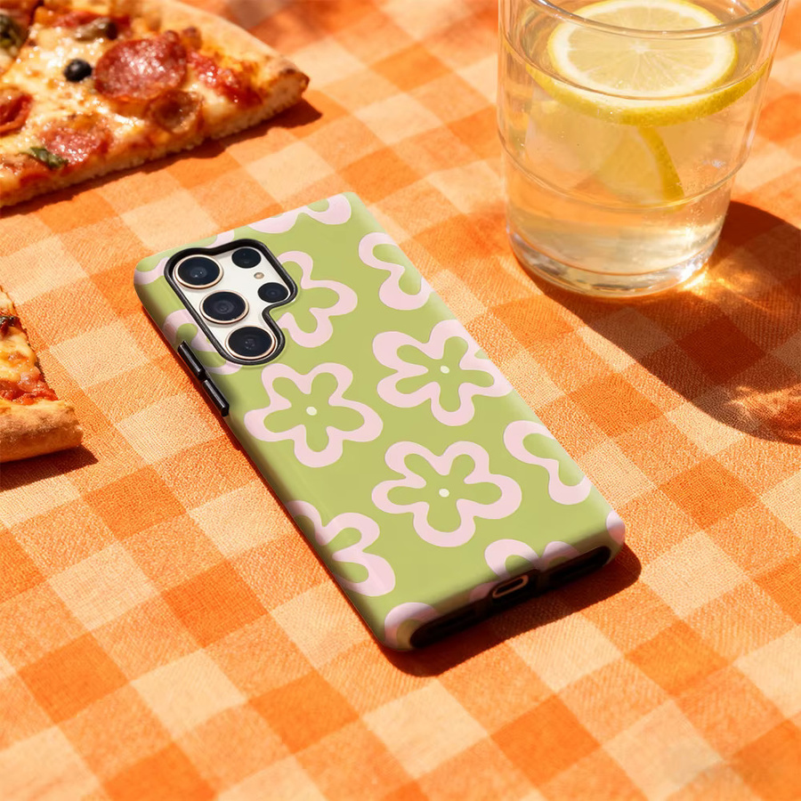 Potdemiel Retro-Handyhülle mit rosa Blumenmotiv für Samsung Galaxy S25 Ultra, S24 und S23 Ultra Plus mit glänzender doppellagiger Rückseite in Pink - Bild 2