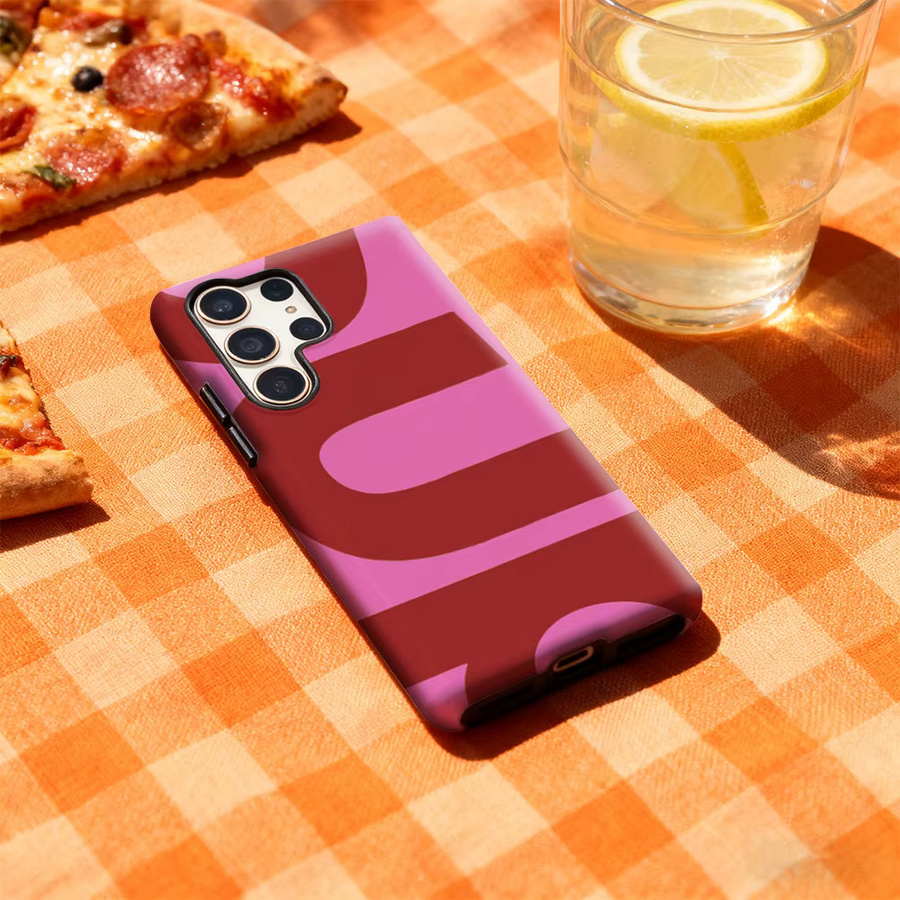 Retro-Handyhülle mit glänzender doppellagiger Rückseite für Samsung Galaxy S25 Ultra, S24 und S23 Ultra Plus in Rosa und Burgunderrot - Bild 3