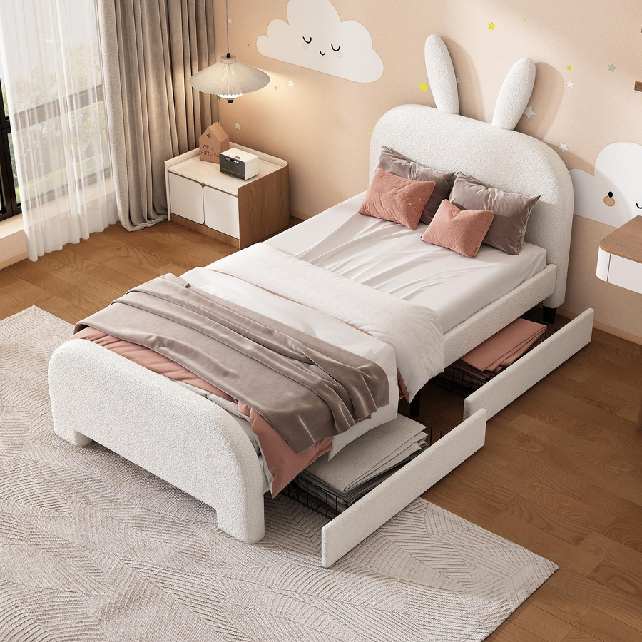 Flieks Kinderbett in Hasenform mit Lattenrost und zwei Schubladen, rosa, H x B x T: 116 x 101 x 200 cm - Bild 3