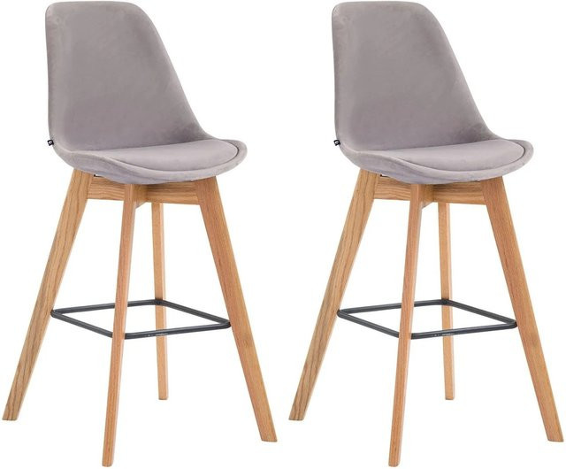 DELUKE 2er Set Barhocker GIKAR aus Samt in Grau mit Lehne, B/T/H: 48 x 56 x 112 cm - Bild 1