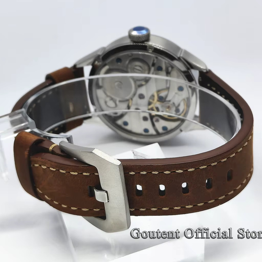 Goutent Armbanduhr, Handaufzug, Edelstahl, 42 mm, Leder, Grün, Herren - Bild 4