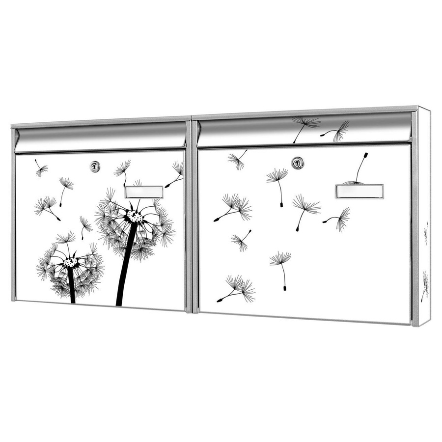 banjado Burg Wächter Briefkastenanlage für Mehrfamilienhäuser mit Pusteblume Motiv, silber verzinkt und lackiert, H x B x T: 72,5 x 32,2 x 10 cm - Bild 1