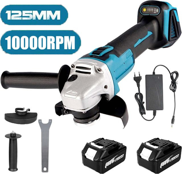 OWJHE Bürstenloser elektrischer Winkelschleifer mit variabler Geschwindigkeit, 125 mm, Blau, kompatibel mit Makita 18 V Akku-System - Bild 1