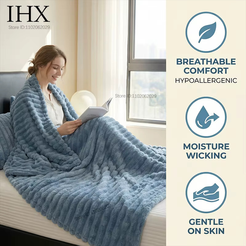 IHX Coral Fleece Flanell-Decke weich und warm in Beige oder Blau, 230gsm Bettüberwurf für Erwachsene - Bild 2