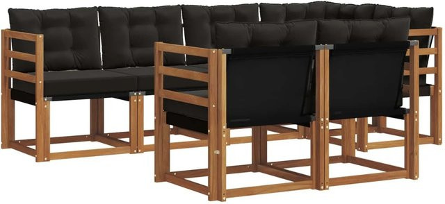 vidaXL 7-tlg. Outdoor-Sofagarnitur in L-Form aus massivem Akazienholz mit Textilene und Kissen, Natur und Schwarz - Bild 1