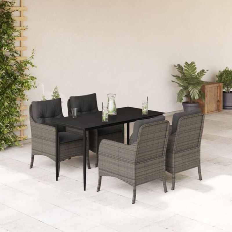 5-tlg. Garten-Essgruppe aus Poly-Rattan mit Kissen in Grau von Vidaxl - Bild 1