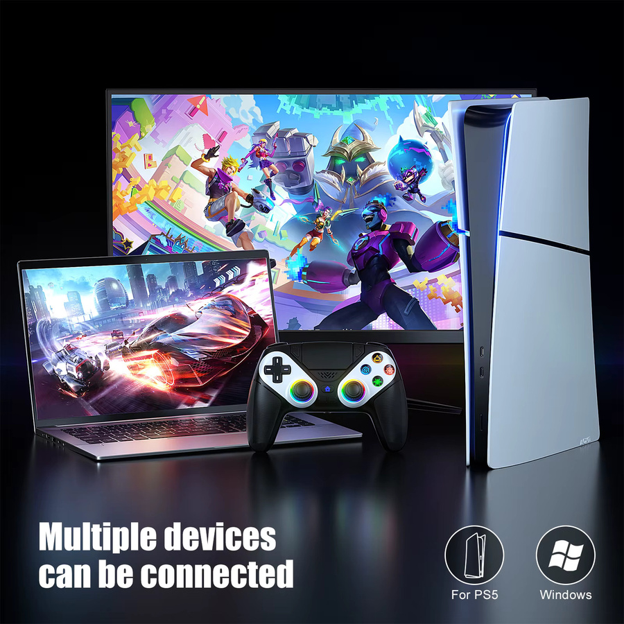 Bonacell Wireless Gaming Controller für PS5 und PC mit RGB-Beleuchtung und Hall Trigger in Weiß - Bild 2
