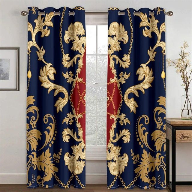 A Family Of Home Textiles 2er-Set Barock Vorhänge in Schwarz und Gold, semi-transparentes Design mit 3D-Effekt, Breite: 50 cm, Höhe: 160 cm - Bild 1