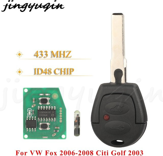 Jingyuqin 2-Tasten-Fernbedienung für Autoschlüssel in Schwarz, 433 MHz, ID48-Chip, passend für Volkswagen Brasilien, VW Fox 2006–2008, Citi Golf 2003, 4Z0959753C - Bild 1