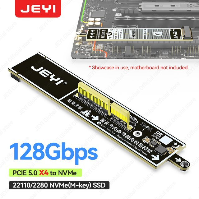 JEYI PCIe 5.0 x4 zu NVMe SSD Adapterkarte für M.2 22110/2280, Schwarz - Bild 1