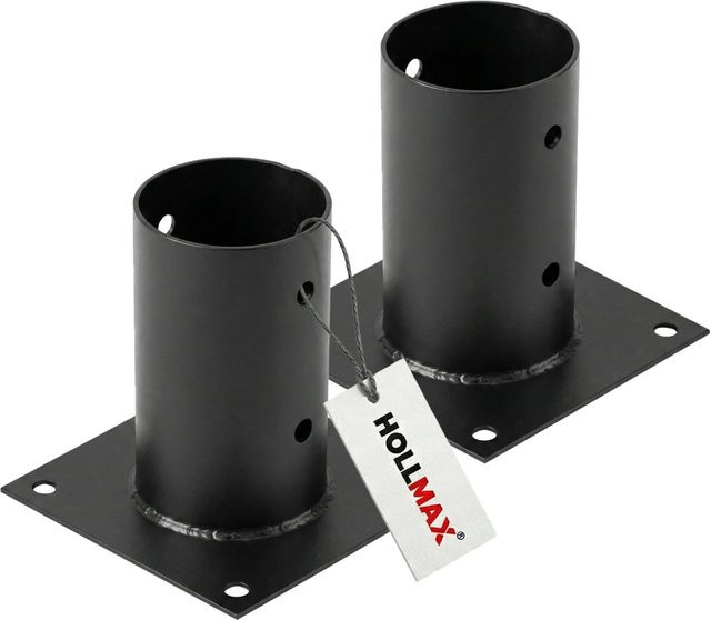 HOLLMAX Pfostenträger Set 2 Stück Aufschraubhülse für Rundholzpfosten 80 mm Schwarz Matt - Bild 1