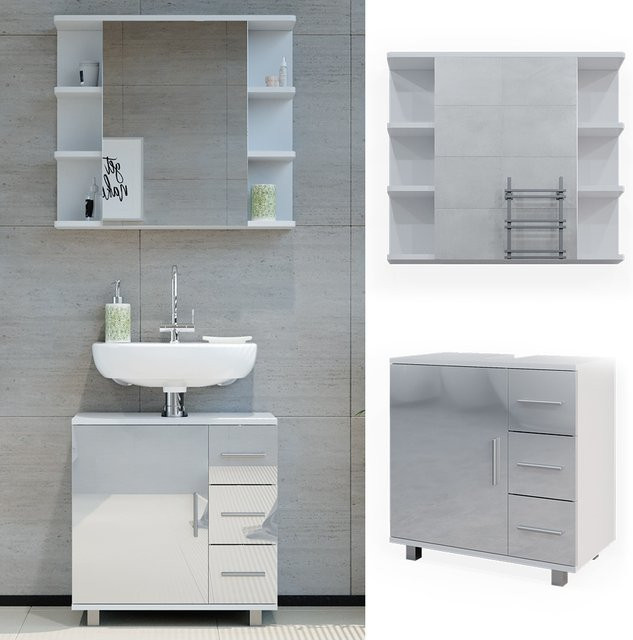 Vicco Badmöbelset Ilias in Weiß Hochglanz, 2-teiliges modernes Badezimmer-Set - Bild 1