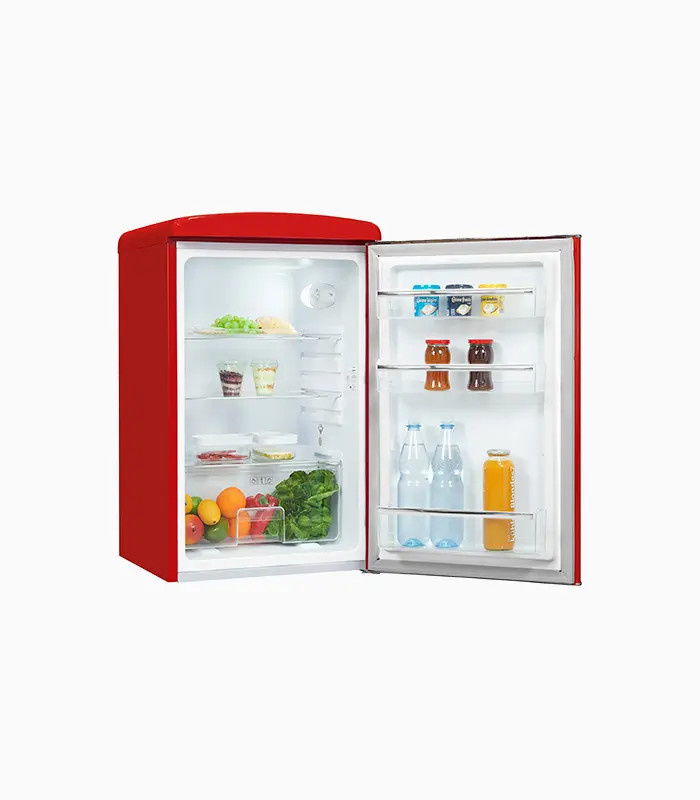 Exquisit RKS120-V-H-160F Retro Vollraumkühlschrank in Rot mit LED-Innenbeleuchtung und Flaschenregal, B/T/H: 57,5 x 62,0 x 160,0 cm - Bild 1