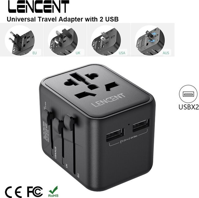LENCENT International Reiseadapter mit 2 USB-Ports All-in-One Ladegerät für EU, UK, USA und AUS in Weiß - Bild 1