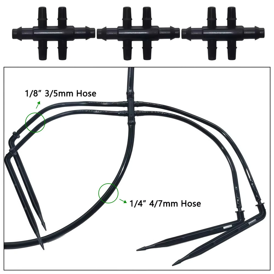 20 Stück 6-Wege-Tropfbewässerungsadapter mit Widerhakenanschluss in Schwarz für 4/7mm bis 3/5mm Schläuche zur Wasserrohr-Reparatur - Bild 3