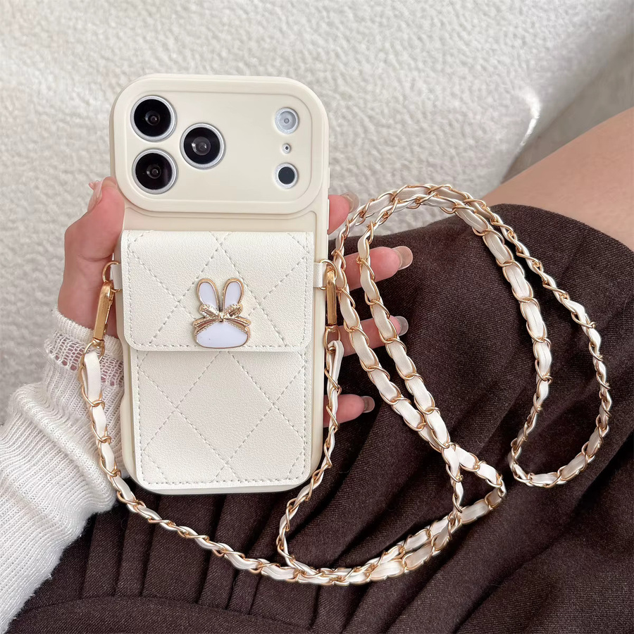 Cartoon Handyhülle aus PU-Leder für Apple iPhone mit Kartenfach und Lanyard-Tasche in Weiß - Bild 1