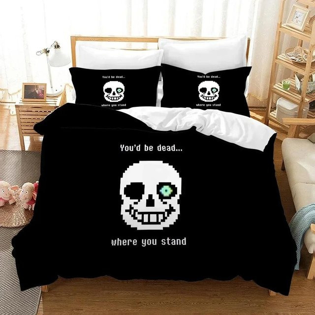 Bettwäsche Set Undertale mit Frisk Sans und Papyrus Motiv, Schwarz, B/H: 135 x 200 cm - Bild 1