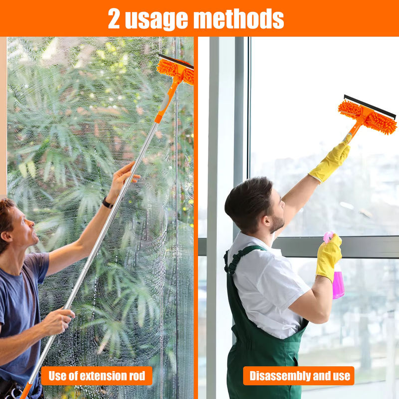 Willstar Professionelles Glasreinigungsset in Orange mit Fensterreinigungsrakel, Fensterverlängerungsgriff und 2 Mikrofasermopps für Wände, Decken und Böden - Bild 2