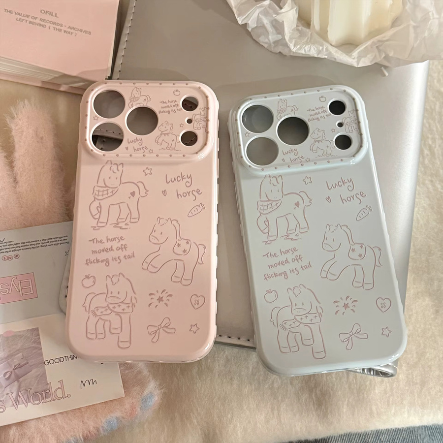 Potdemiel Handyhülle mit Koreanischem Cartoon Pony Graffiti Design für iPhone 12 bis iPhone 17 Pro Max, Stoßfestes Softcover, Mehrfarbig - Bild 3