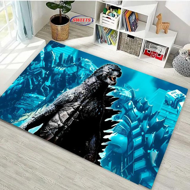Godzilla VS Kong Cartoon Teppich in Blau, rutschfester Polyester-Bodenbelag für Wohnzimmer, Schlafzimmer oder Büro, B/T: 80 x 50 cm - Bild 1