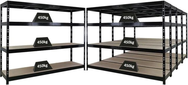 5er Set PROREGAL Rhino Profi Schwerlastregal Schwarz mit 4 verstellbaren Spanplatten-Ebenen, B/H/T: 240 x 180 x 60 cm - Bild 1