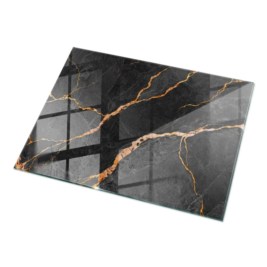 Tulup Couchtischplatte aus Glas mit Marmormuster in Schwarz, B/T: 120 x 80 cm - Bild 2
