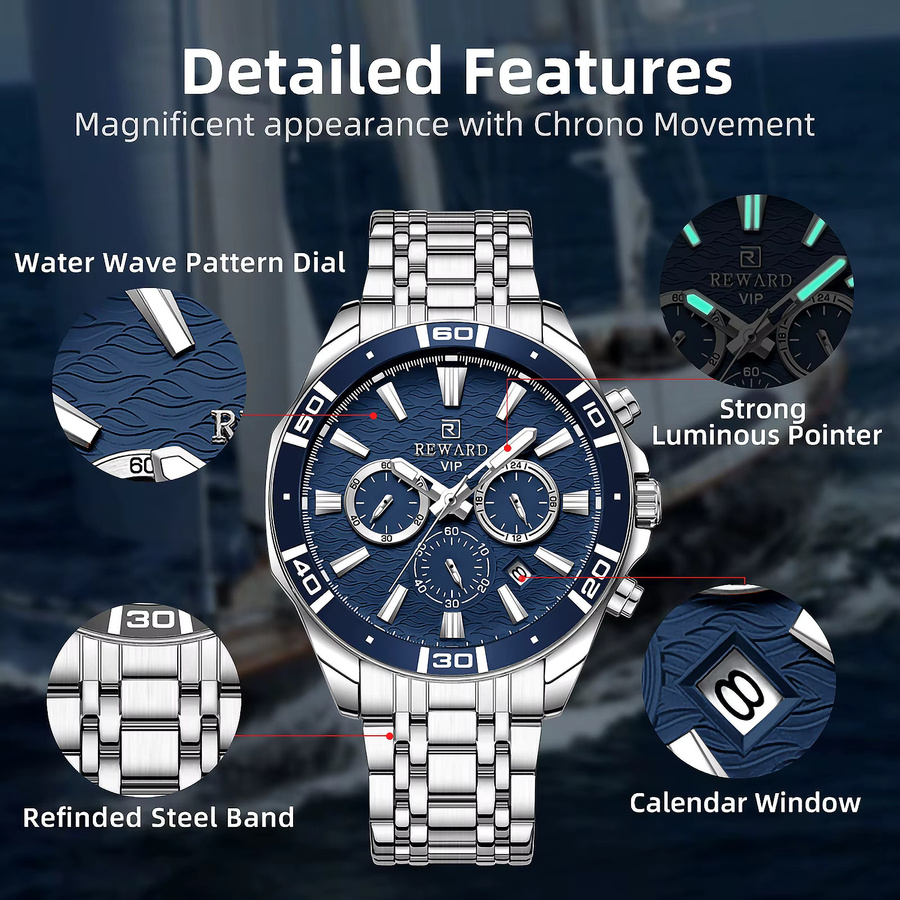REWARD Chronograph, Quarz, Edelstahl, Blau, Herren - Bild 2