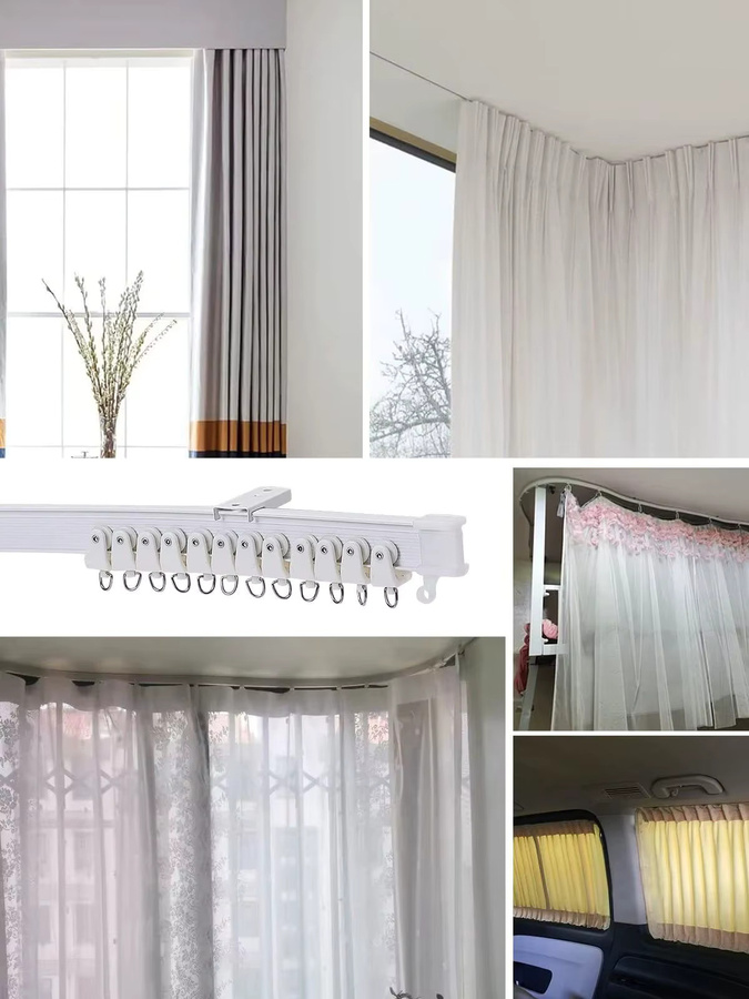 Biegsames Vorhangschienensystem in Weiß zur einfachen Installation ohne Bohren für Haus, Balkon, Erkerfenster und Duschraum - Bild 2