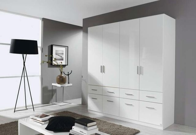Rauch Kleiderschrank Celle weiß Hochglanz mit Drehtüren und integrierten Schubladen B/H/T: 181 x 197 x 54 cm - Bild 1