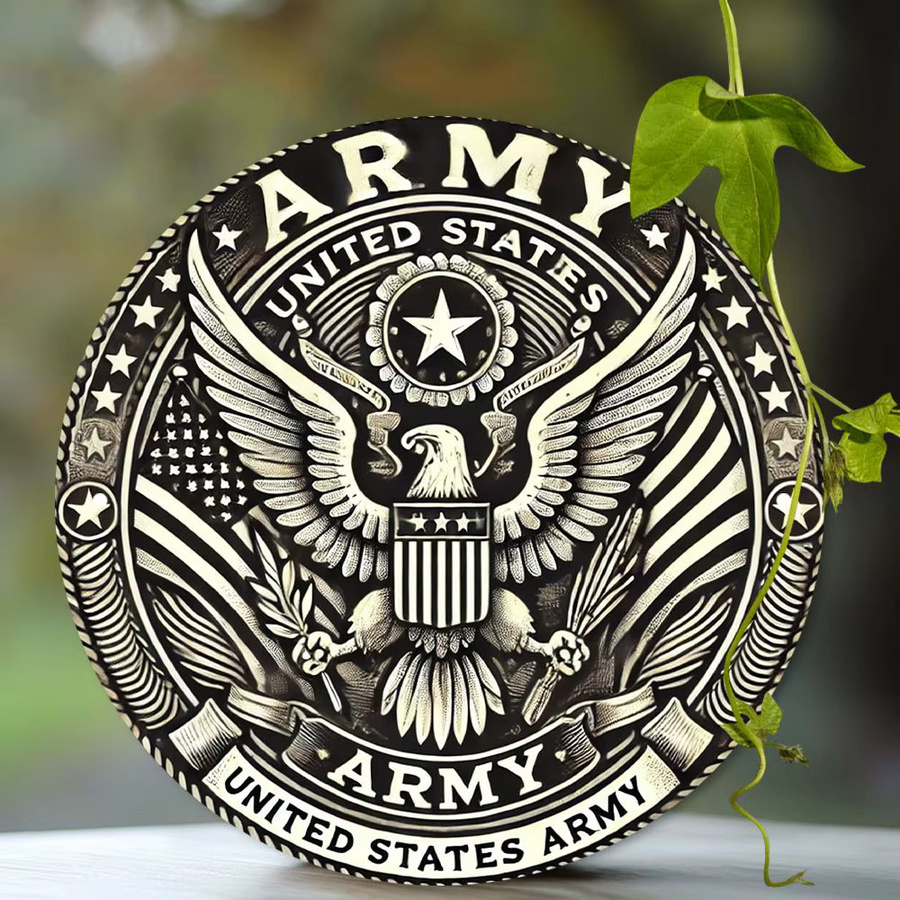 Potdemiel Wanddekoration US-Armee Emblem aus Metall, kreisförmige Militärabzeichen Kunst im Vintage-Stil, Durchmesser: 19,81 cm - Bild 3