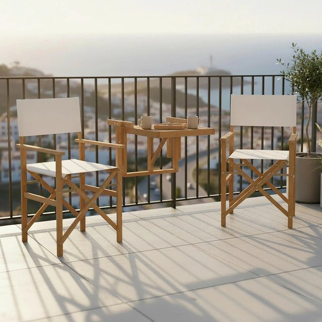 Bessagi Garden Balkonset Stella aus Akazie in Weiß mit Outdoorstoff - Bild 1