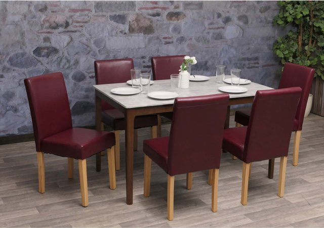 6er-Set MCW Esszimmerstühle Littau aus Kunstleder in Rot mit hellen Holzbeinen - Bild 1