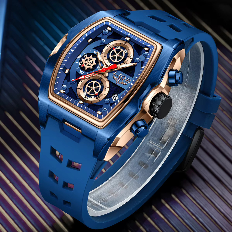 LIGE Armbanduhr Quarz, Silikon, Blau, Herren, Datum, Leuchtzeiger - Bild 3